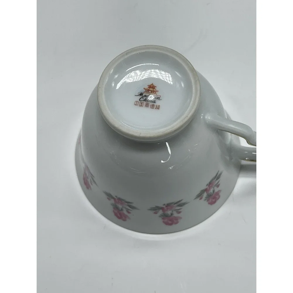 Floral Fine Porcelian China Coffee‎ Teacup Cup and Saucer Pink Ivory A50